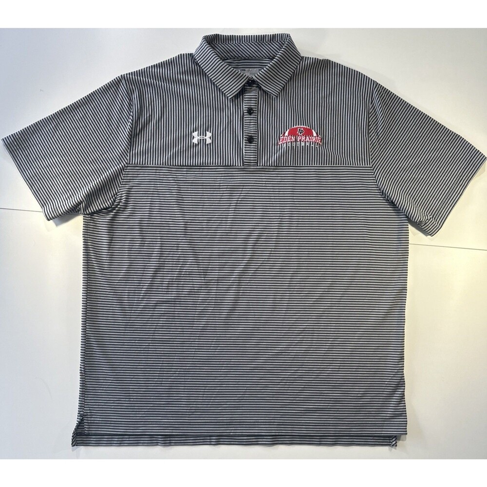 Under Armour Polo Shirt Mens 2XL Gray Striped Loose Heatgear Chargers Logo EP BT